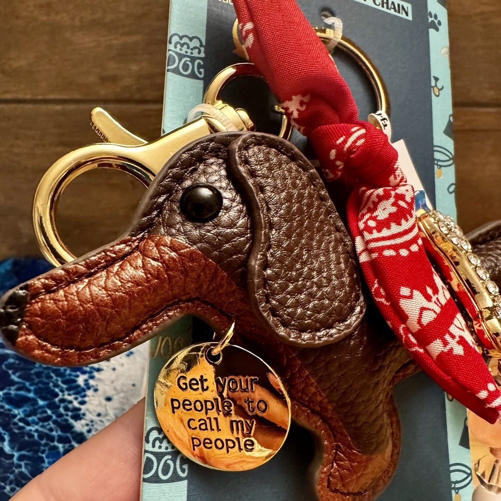 Piper K Dachshund Bag Charm Key Chain Dog‎ Bandana Tennis Ball Bling New - Picture 2 of 4